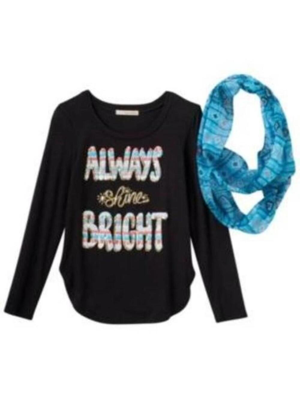 Christmas Shirt & Scarf 10/12 Black ALWAYS SHINE BRIGHT Blue Long Sleeve Set